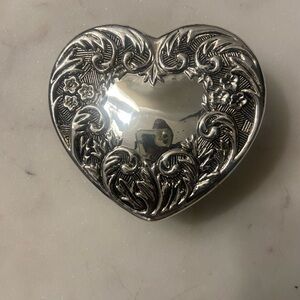 Vintage glass trinket box with silver tone decorative lid & earrings